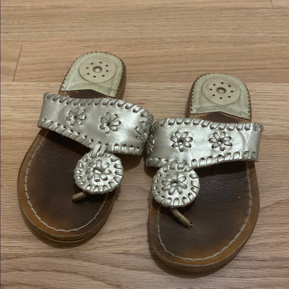 Jack Rogers Silver Sandals with Whipstitch Design